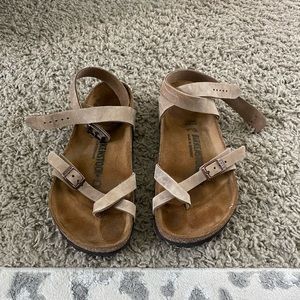 Tan wrap around ankle Birkenstocks